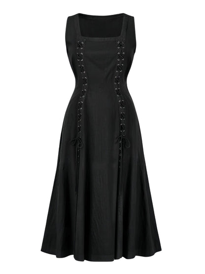 Black 1940s Medieval Renaissance Sleeveless Slit Dress