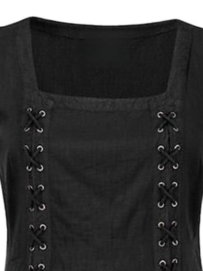 Black 1940s Medieval Renaissance Sleeveless Slit Dress