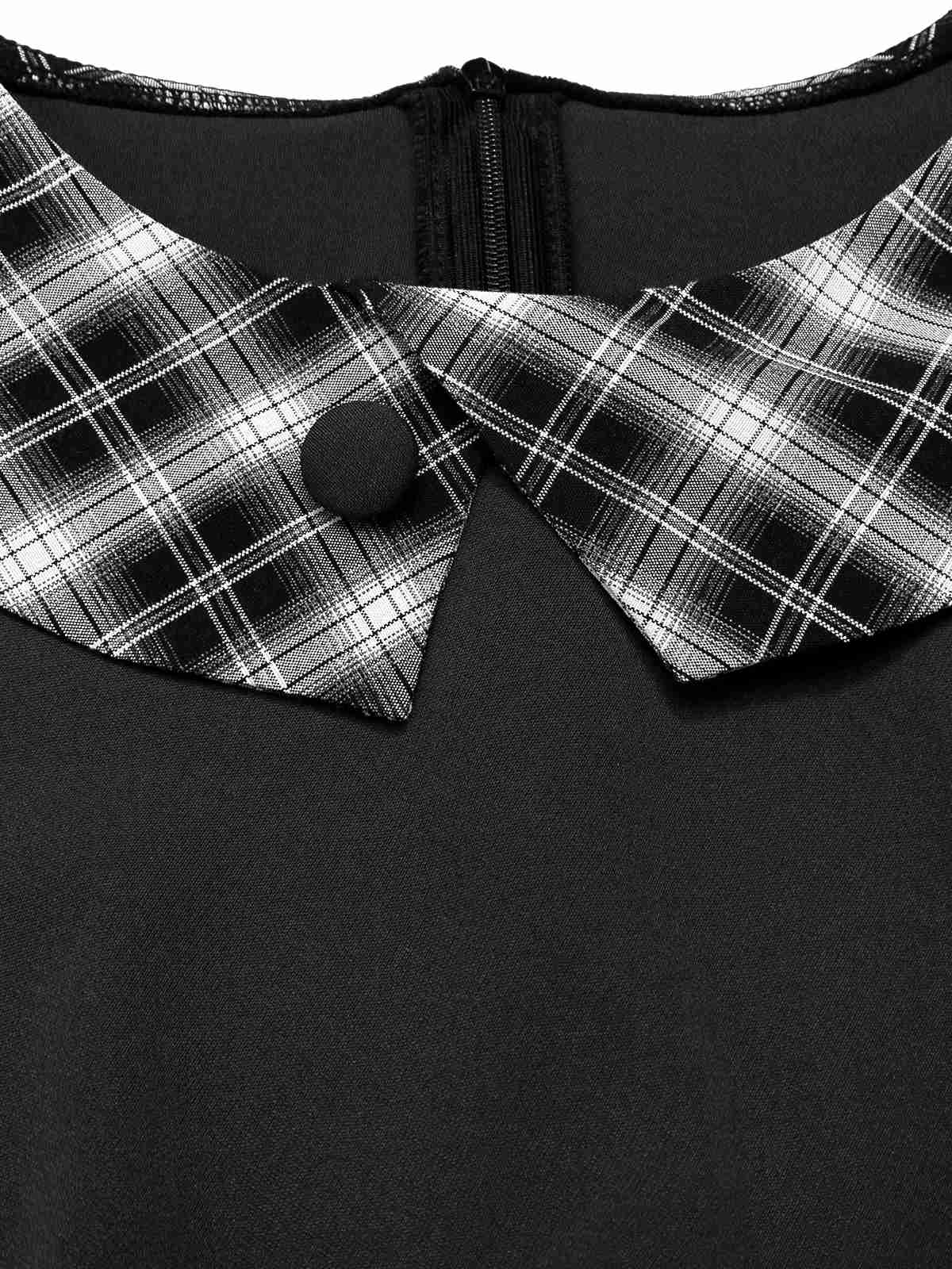 [Pre-Sale] Black 1950s Lapel Pleated Plaid Patchwork Dress