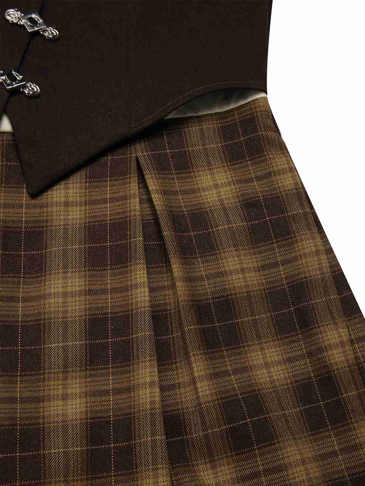 [Pre-Sale] Brown 1930s Faux 3PCS Bow Plaid Jumpsuit
