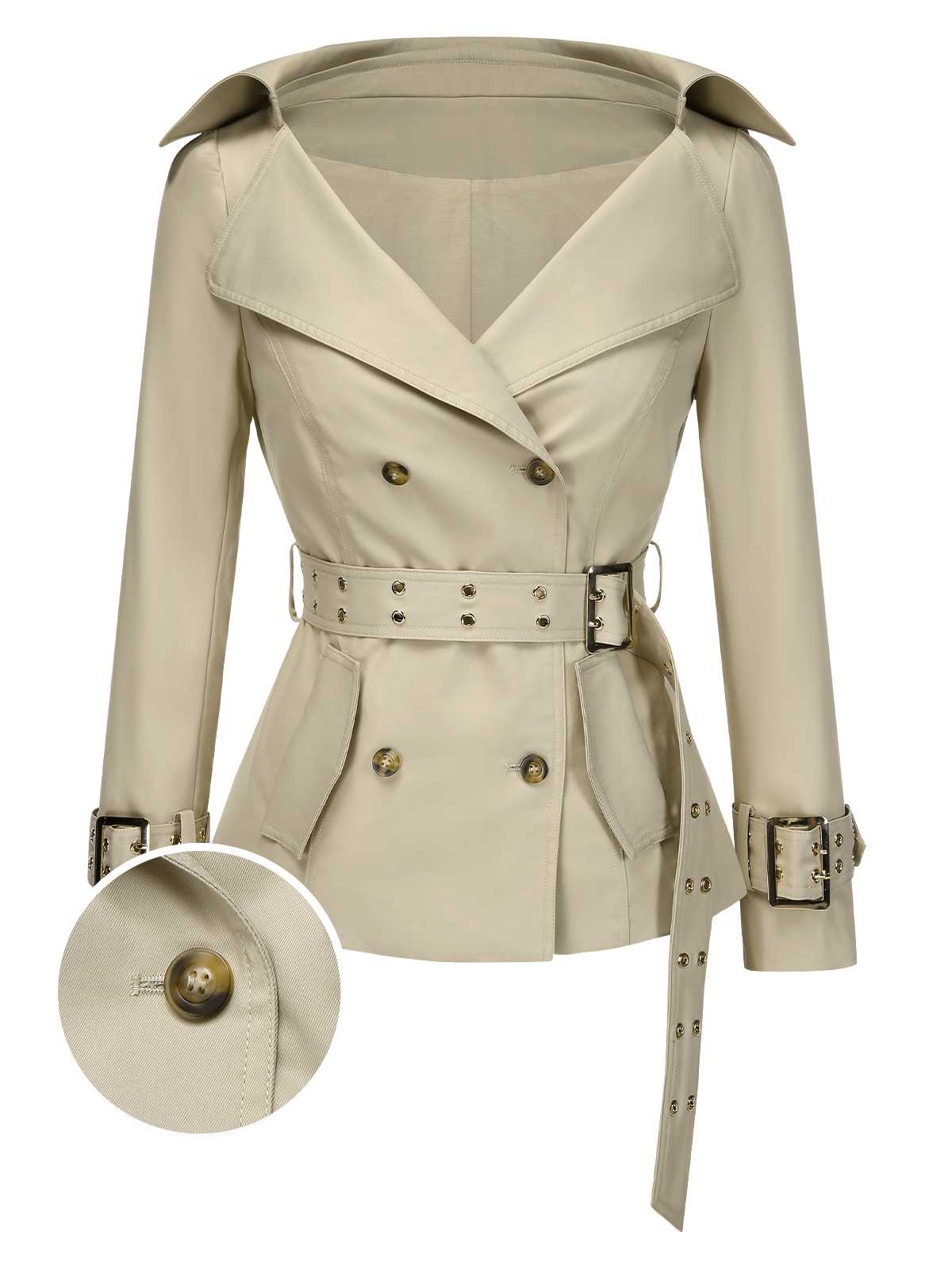 [Pre-Sale] Khaki 1980s Lapel Double-Breasted Belted Jacket