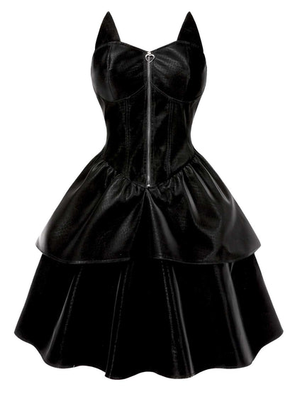 [Pre-Sale] Black 1950s Halloween Catwoman Leather Dress