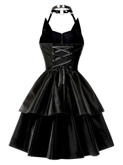 [Pre-Sale] Black 1950s Halloween Catwoman Leather Dress