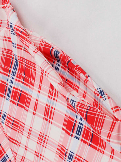Red 1950s Spaghetti Straps Plaid Swing Dress