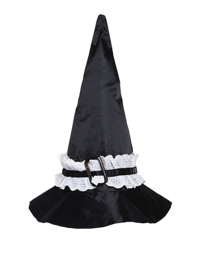 2PCS Black 1950s Halloween Witch Lace Ruffled Blouse & Skirt
