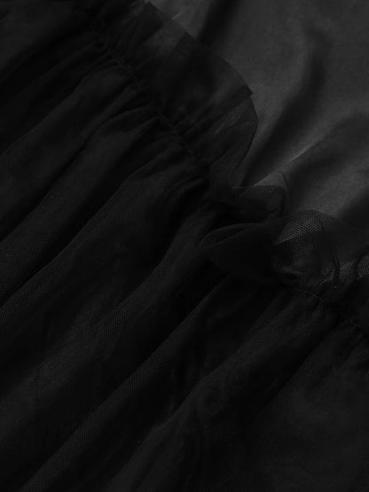 Black 1980s Halloween Mesh Patchwork Dress With Cape