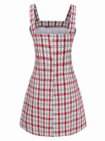 Red 1960s Plaid Tweed Vest Dress