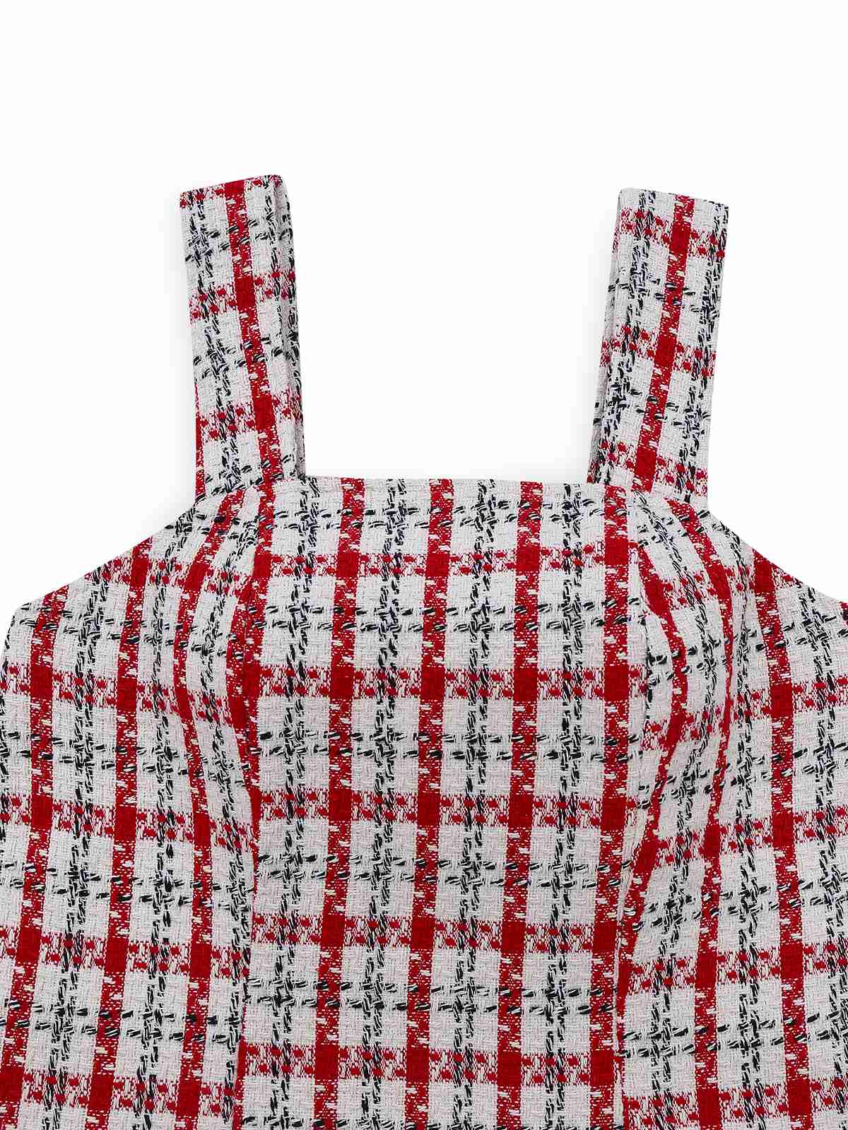 Red 1960s Plaid Tweed Vest Dress