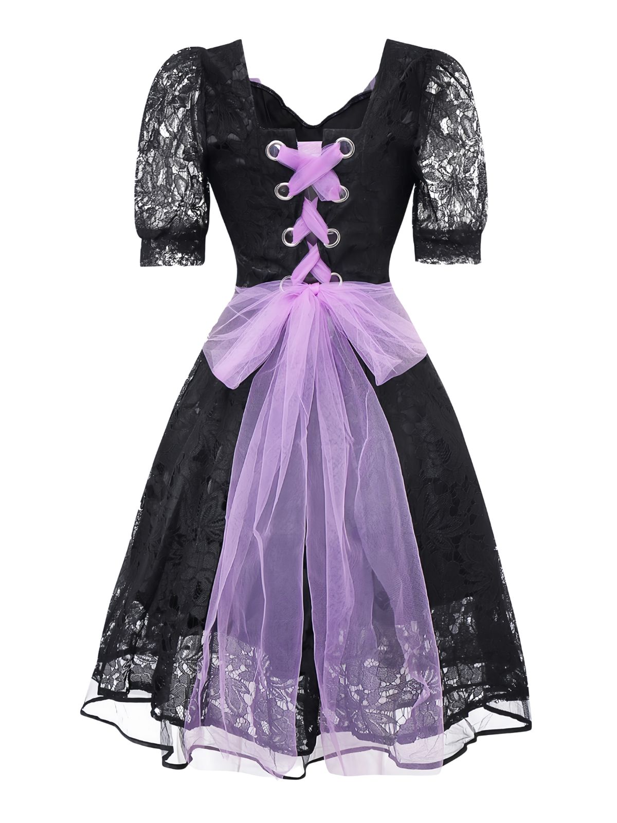Black 1950s Gothic Witch Bride Lace Embroidered Dress