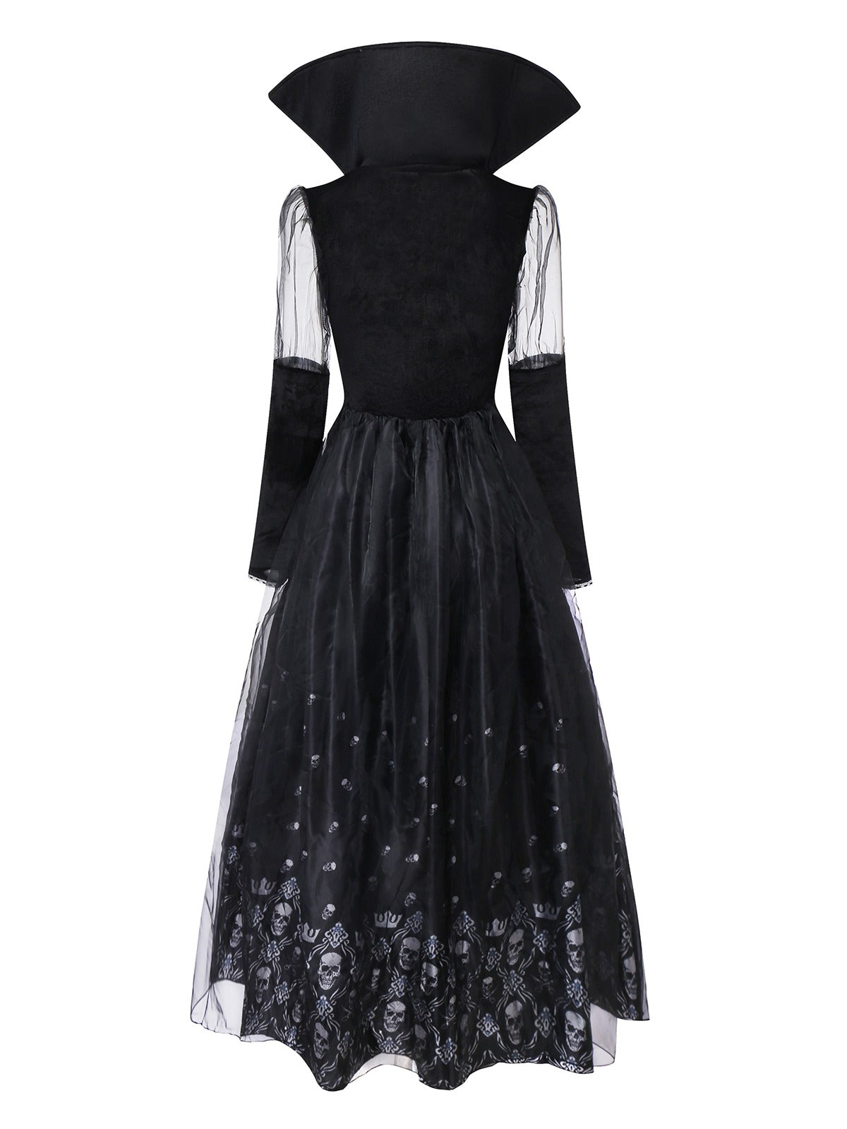 Black 1980s Queen Skull Long Sleeve Mesh Dress