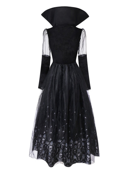 Black 1980s Queen Skull Long Sleeve Mesh Dress