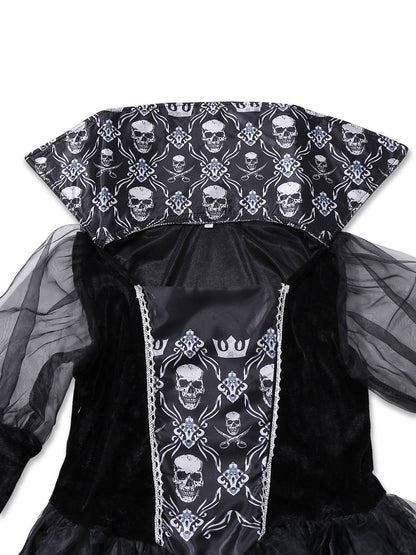 Black 1980s Queen Skull Long Sleeve Mesh Dress