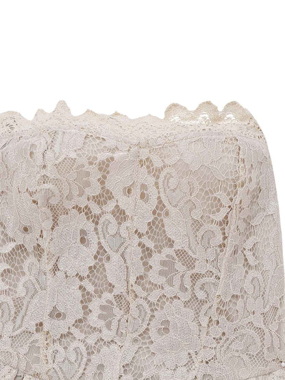 Beige 1930s Halloween Vampire Bride Lace Dress Set
