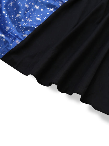 Black & Blue 1930s Witch Lace-Up Hooded Dress