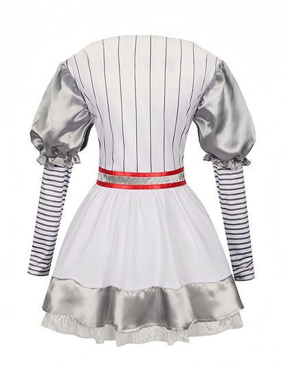 Silver 1960s Halloween IT Pennywise Striped Puff Sleeve Puffy Dress