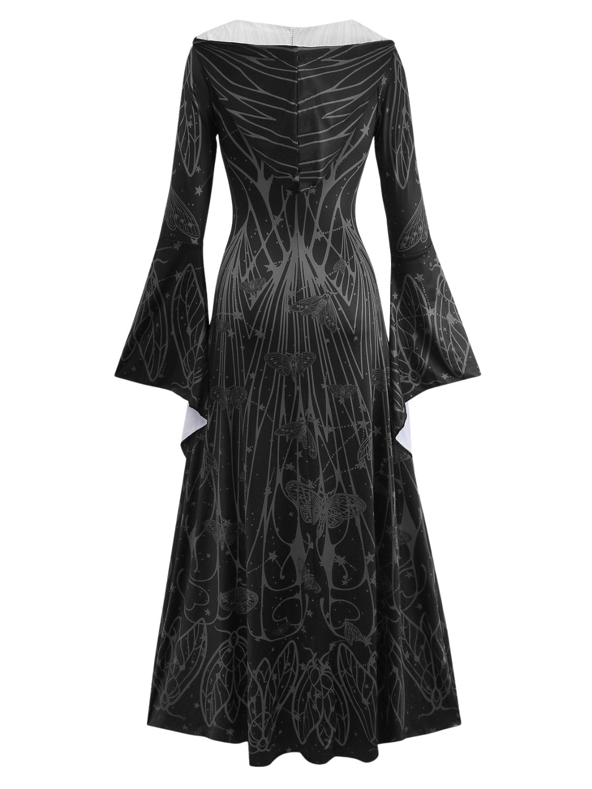 1980s Gothic Witch Bat Sleeve Hooded Dress
