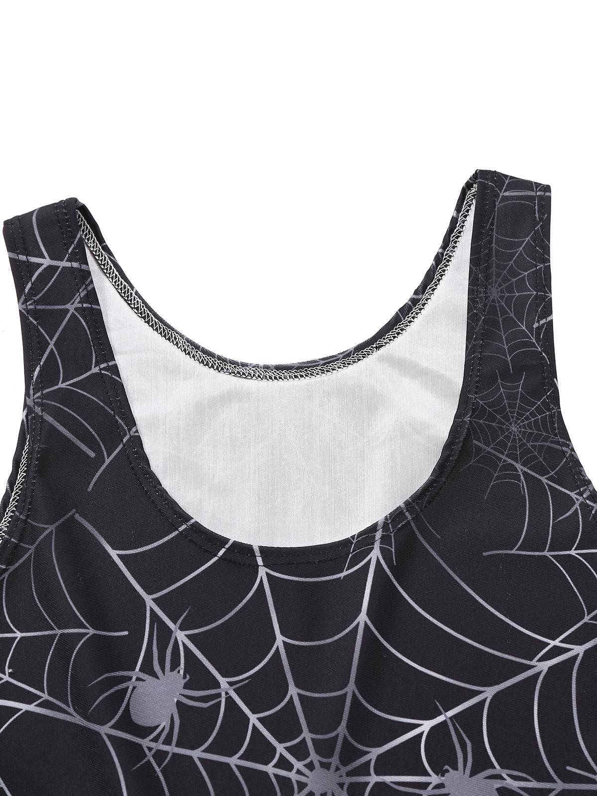 Black 1950s Halloween Spider Web Sleeveless Dress