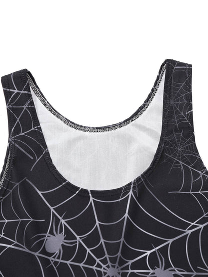 Black 1950s Halloween Spider Web Sleeveless Dress