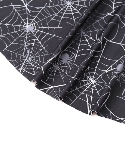 Black 1950s Halloween Spider Web Sleeveless Dress