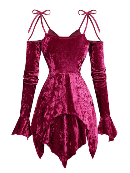 1960s Velvet Batwing Sleeve Irregular Hem Dress