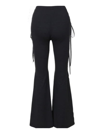 Black 1980s Punk Drawstring Laced Bootcut Pants