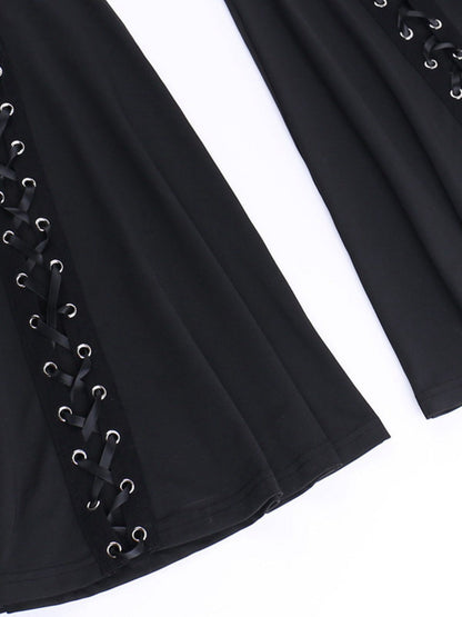 Black 1980s Punk Drawstring Laced Bootcut Pants