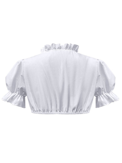 White 1950s Solid Sweetheart Neck Puff Sleeve Crop Top
