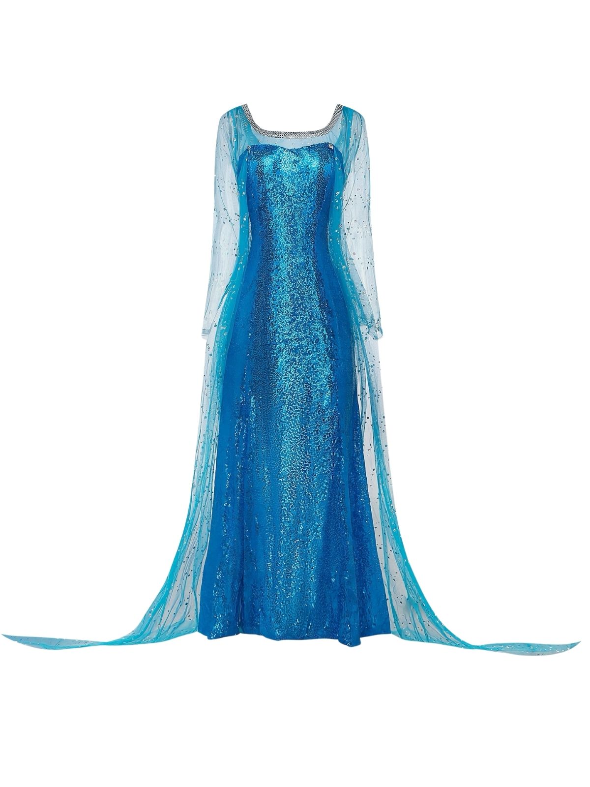 Blue 1970s Solid Sequined Elsa Cape & Dress