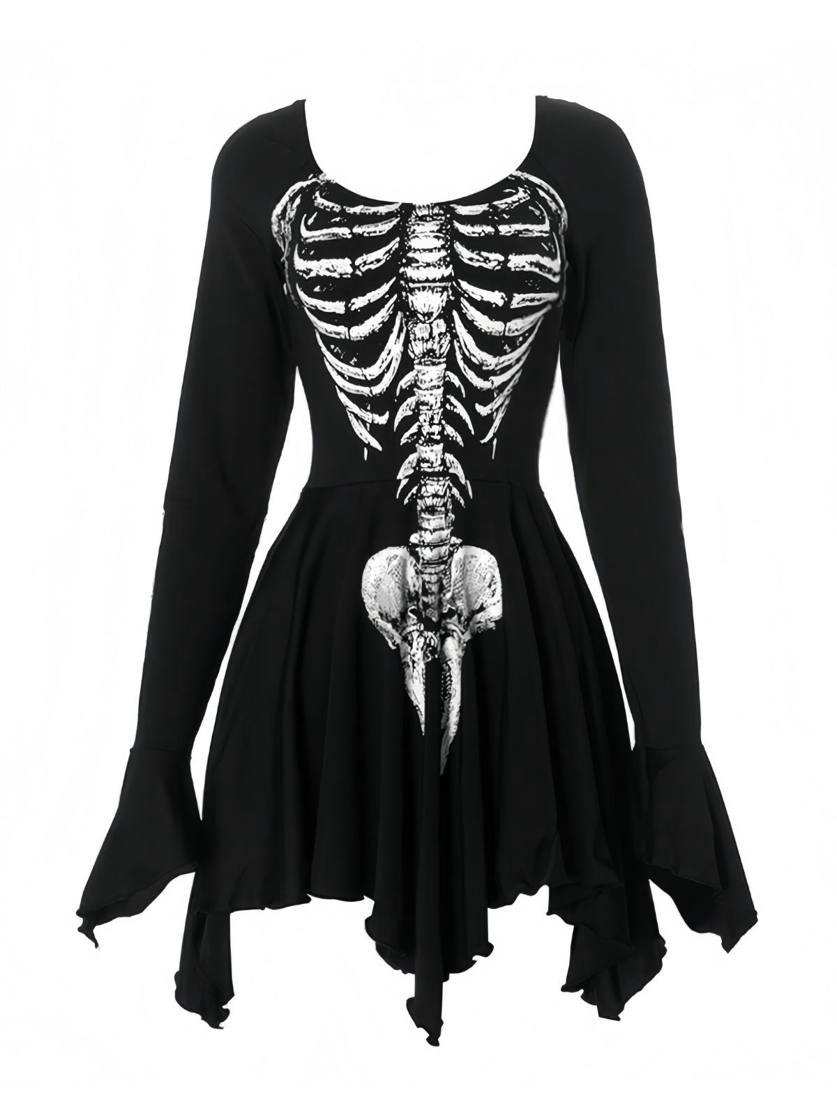 Black 1980s Halloween Skull Print Mini Dress