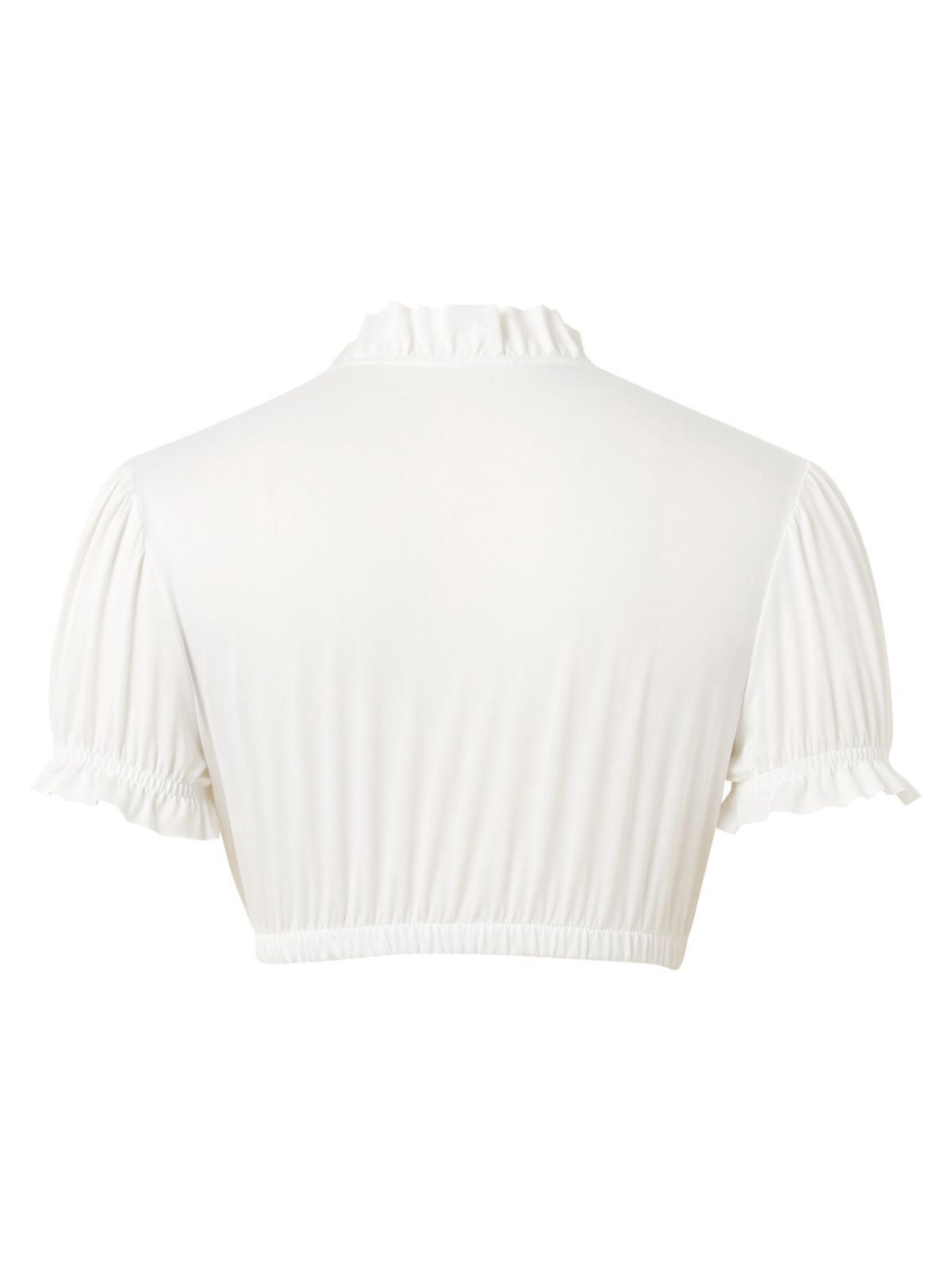 White 1950s Solid Ruched Square Neck Puff Crop Blouse