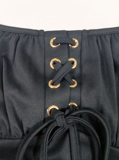 Black 1950s Gold Star Sequined Mesh Ruched Dress