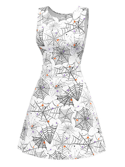 [Pre-Sale] Black & White 1960s Horror Spider Web Dress