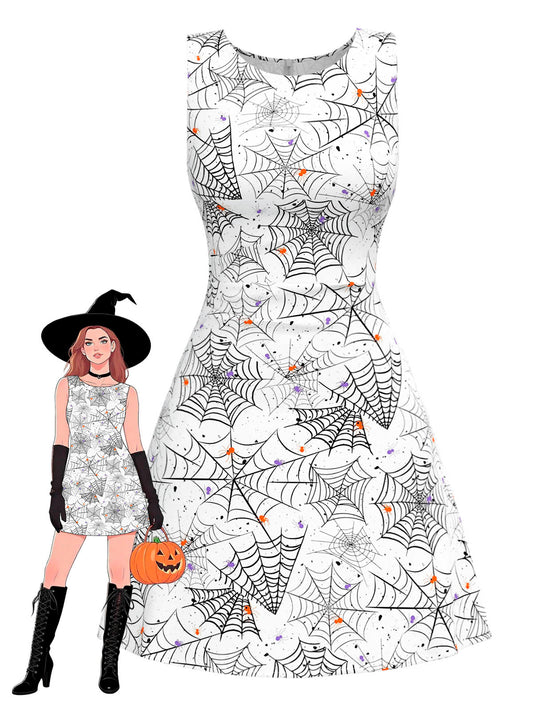 [Pre-Sale] Black & White 1960s Horror Spider Web Dress