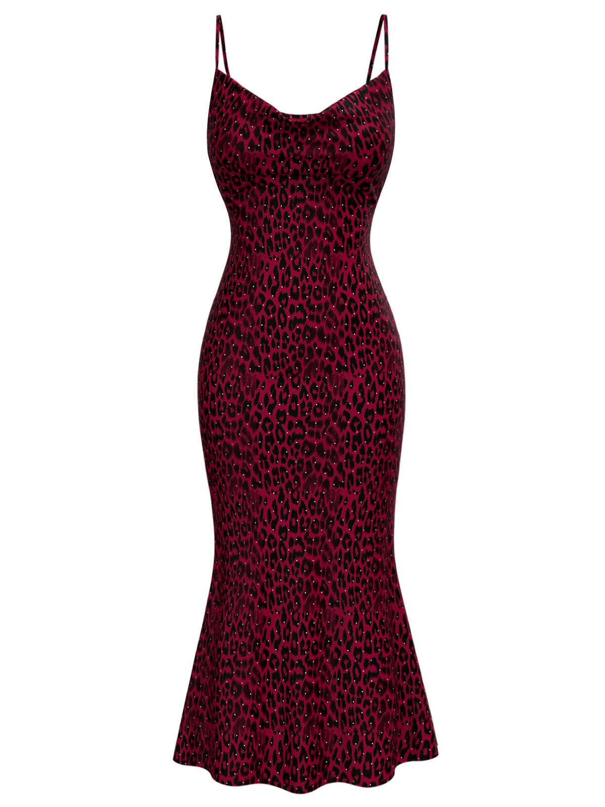 [Pre-Sale] Red 1930s Leopard Spaghetti Strap Fishtail Dress