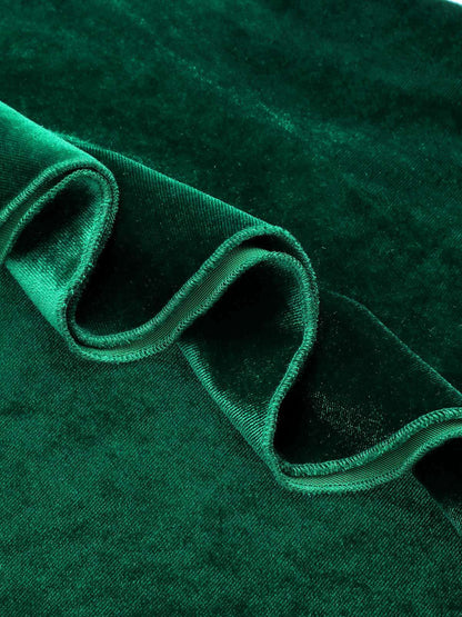 Green 1930s Velvet Off-Shoulder Ruffle-Trim Mermaid Dress