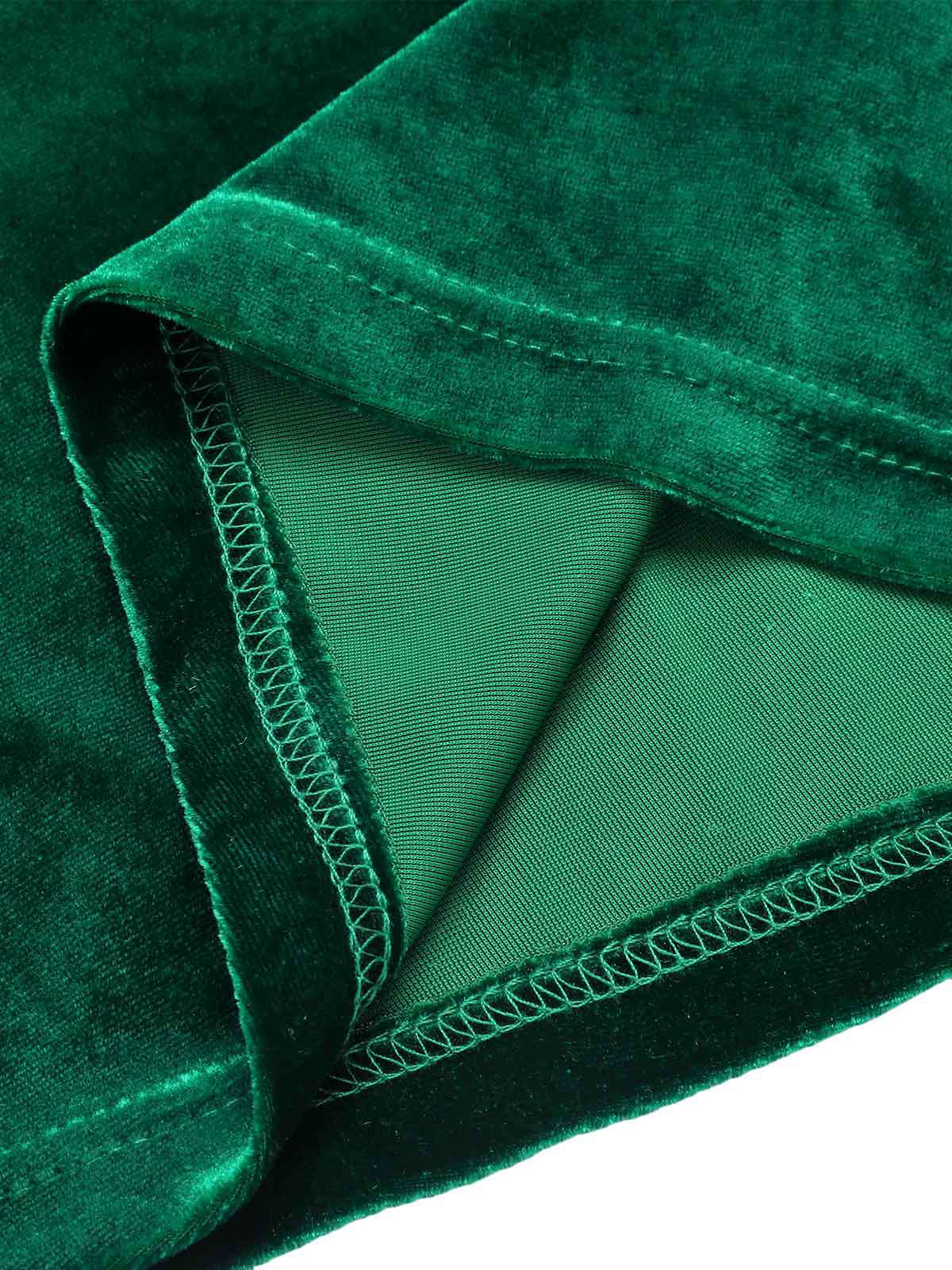 Green 1930s Velvet Off-Shoulder Ruffle-Trim Mermaid Dress