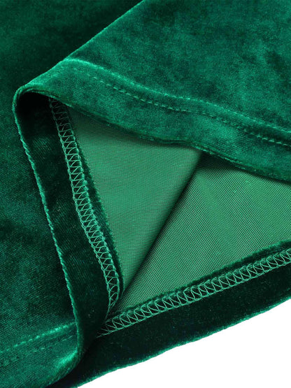 Green 1930s Velvet Off-Shoulder Ruffle-Trim Mermaid Dress