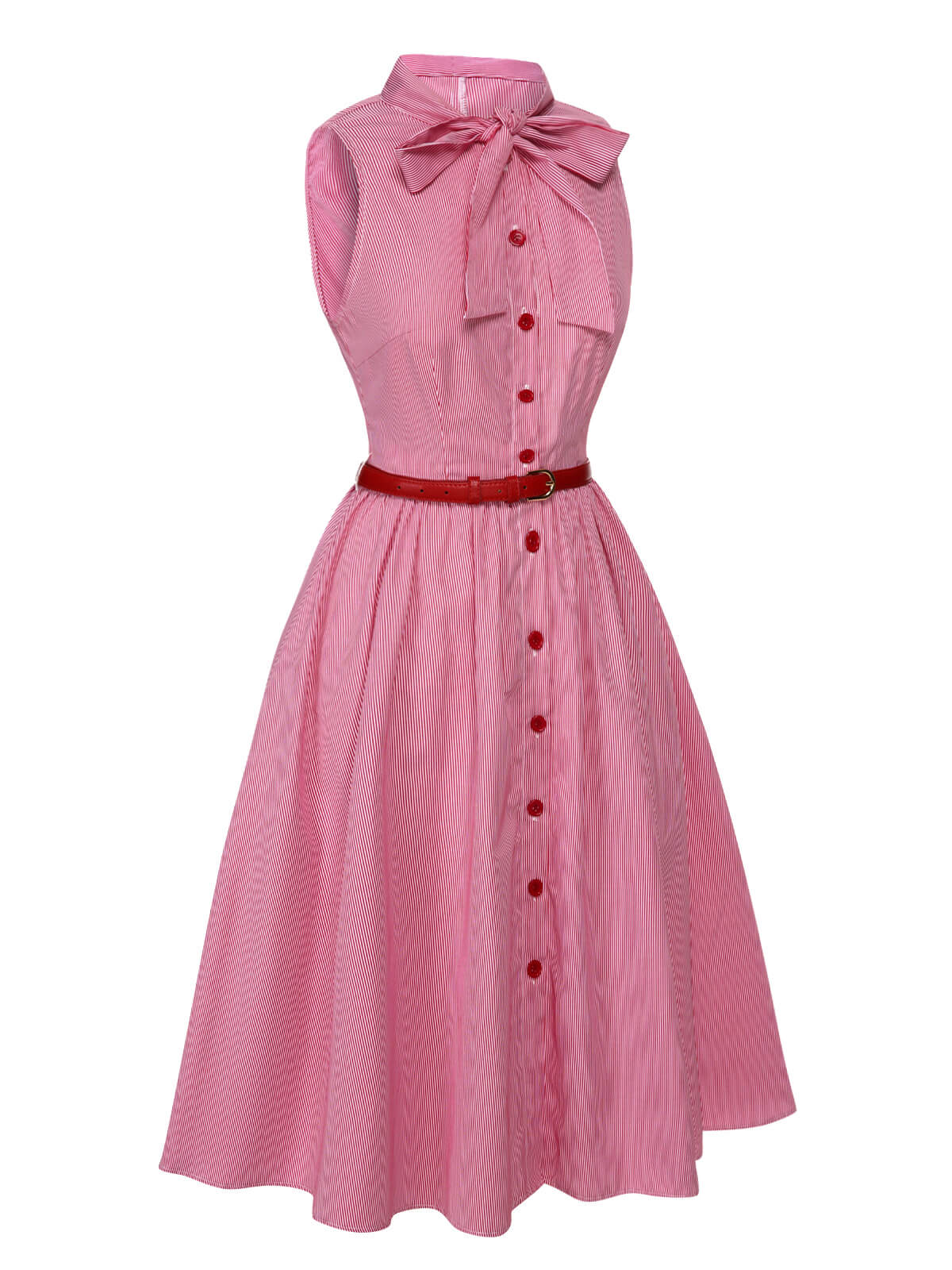 Pink 1950s Pinstripes Tie Collar Dress