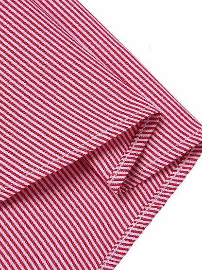 Pink 1950s Pinstripes Tie Collar Dress