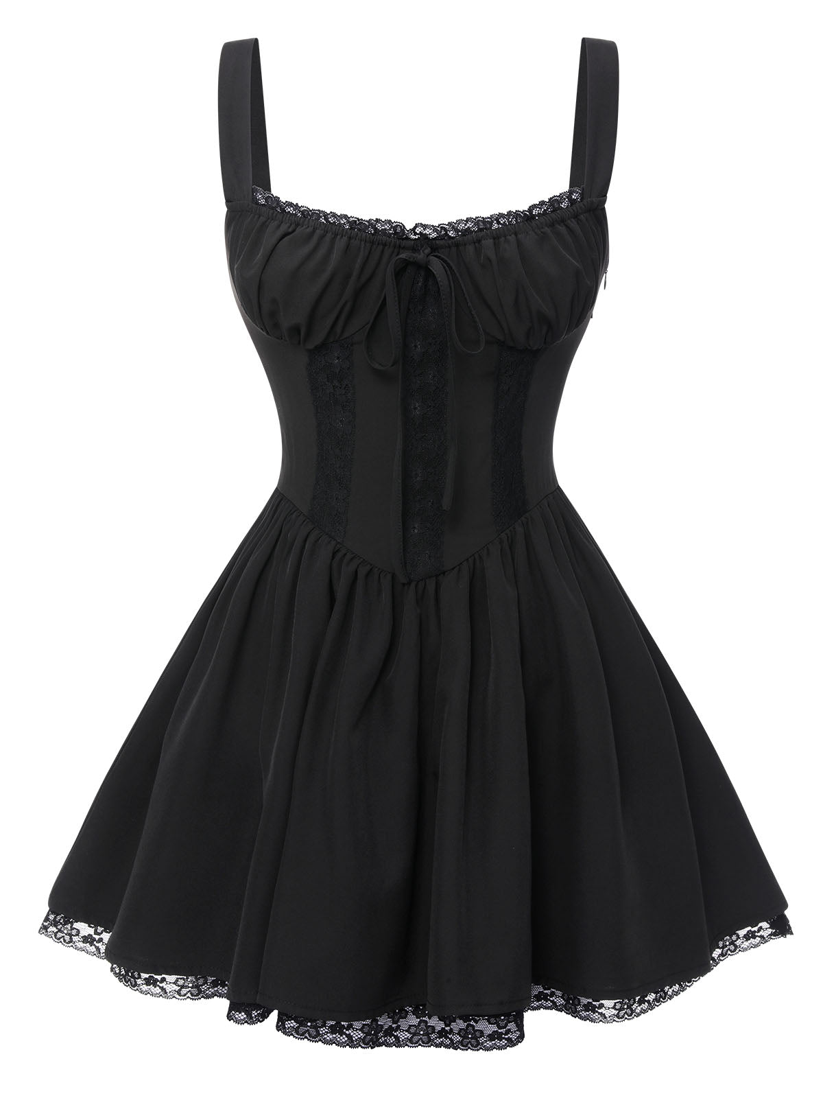 Black Solid Sleeveless Lace Mini Dress