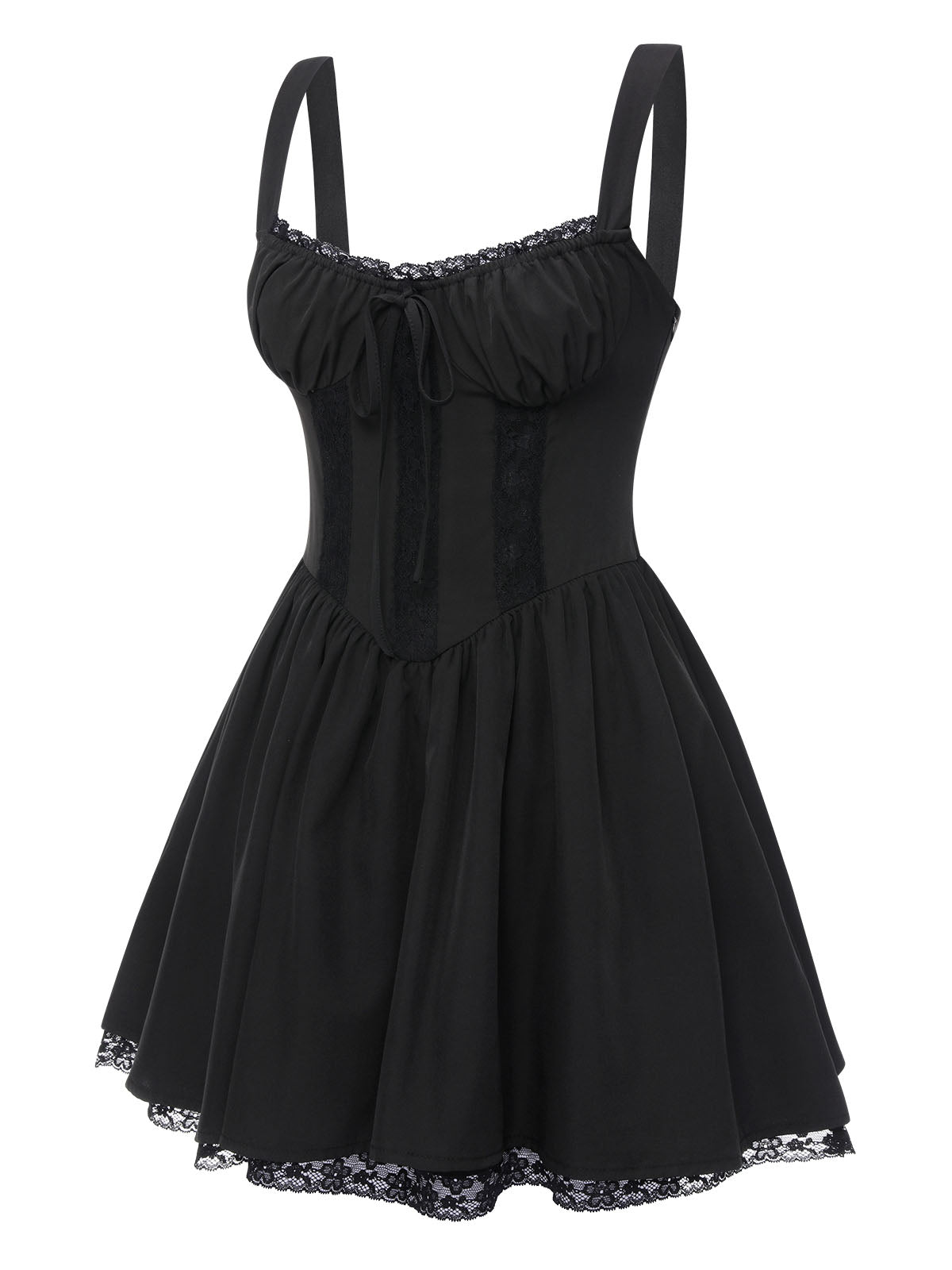 Black Solid Sleeveless Lace Mini Dress