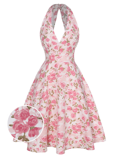 Orange 1950s Floral V-Neck Dress