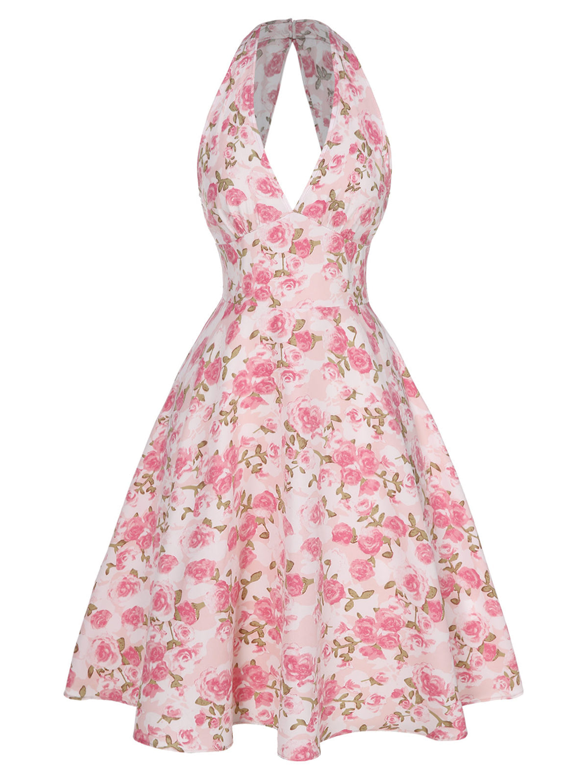 Orange 1950s Floral V-Neck Dress