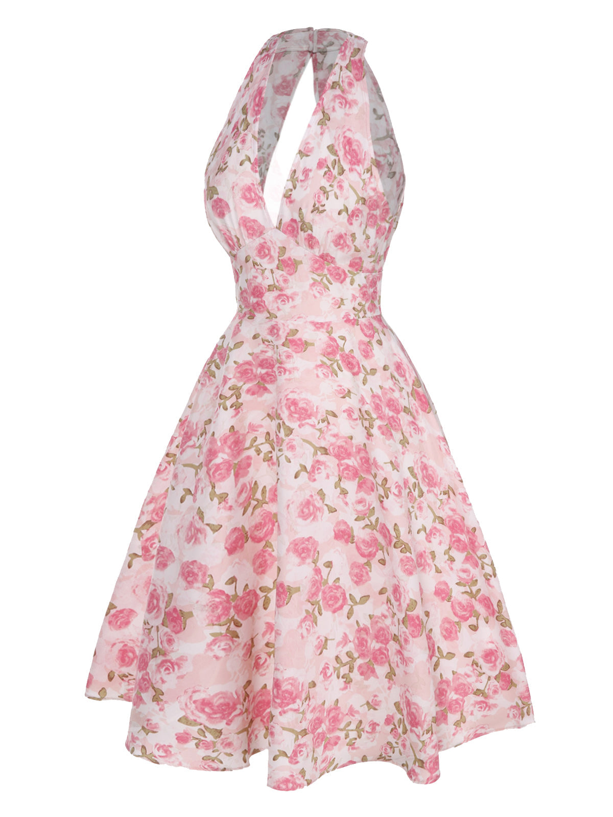 Orange 1950s Floral V-Neck Dress