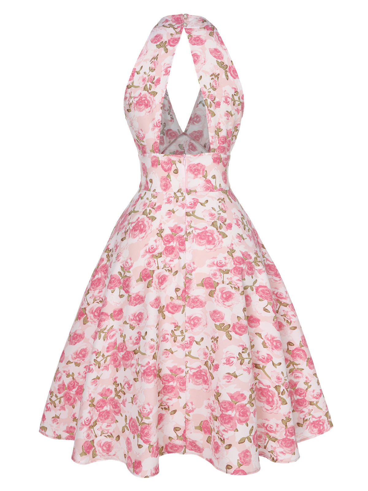 Orange 1950s Floral V-Neck Dress