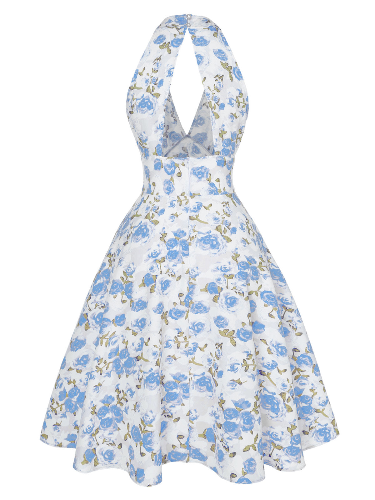 Orange 1950s Floral V-Neck Dress