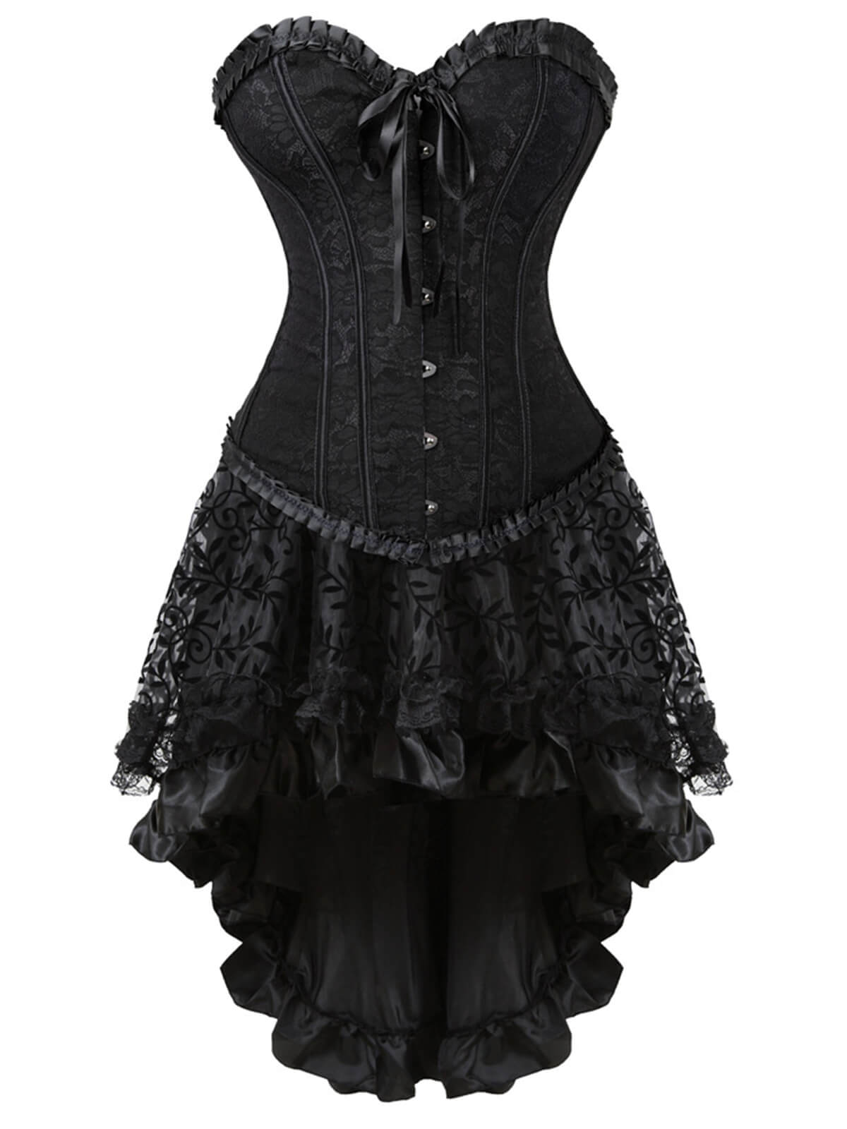 2PCS 1970s Steampunk Lace Corset & High Low Skirt