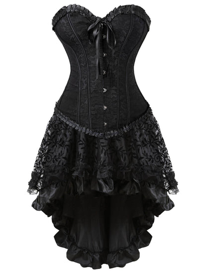 2PCS 1970s Steampunk Lace Corset & High Low Skirt