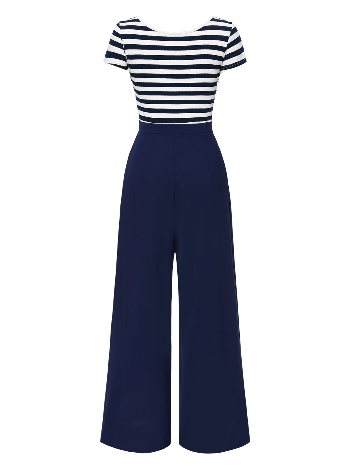 Red 1950s Hollow Bow Stripe Patchwork Jumpsuit