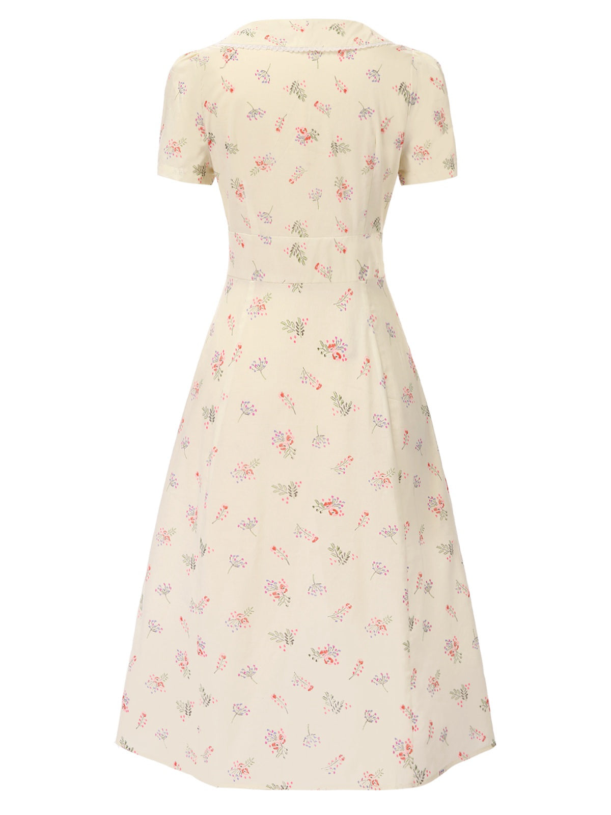 Pure Cotton Blue 1940s Puff Sleeves Floral Dress